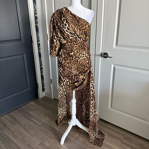 Nasty Gal One Shoulder Animal Print Semi-Formal Dress with Train Size 6 - Picture 1 of 8